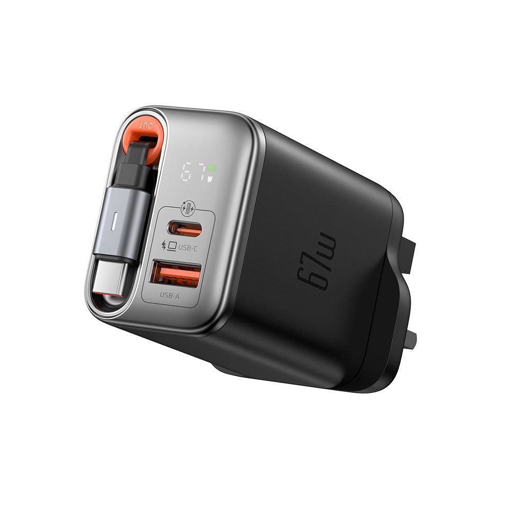GaN Charger with Built-in Retractable Cable