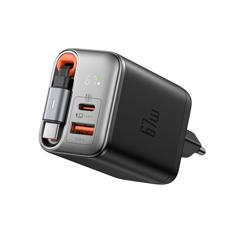 GaN Charger with Built-in Retractable Cable