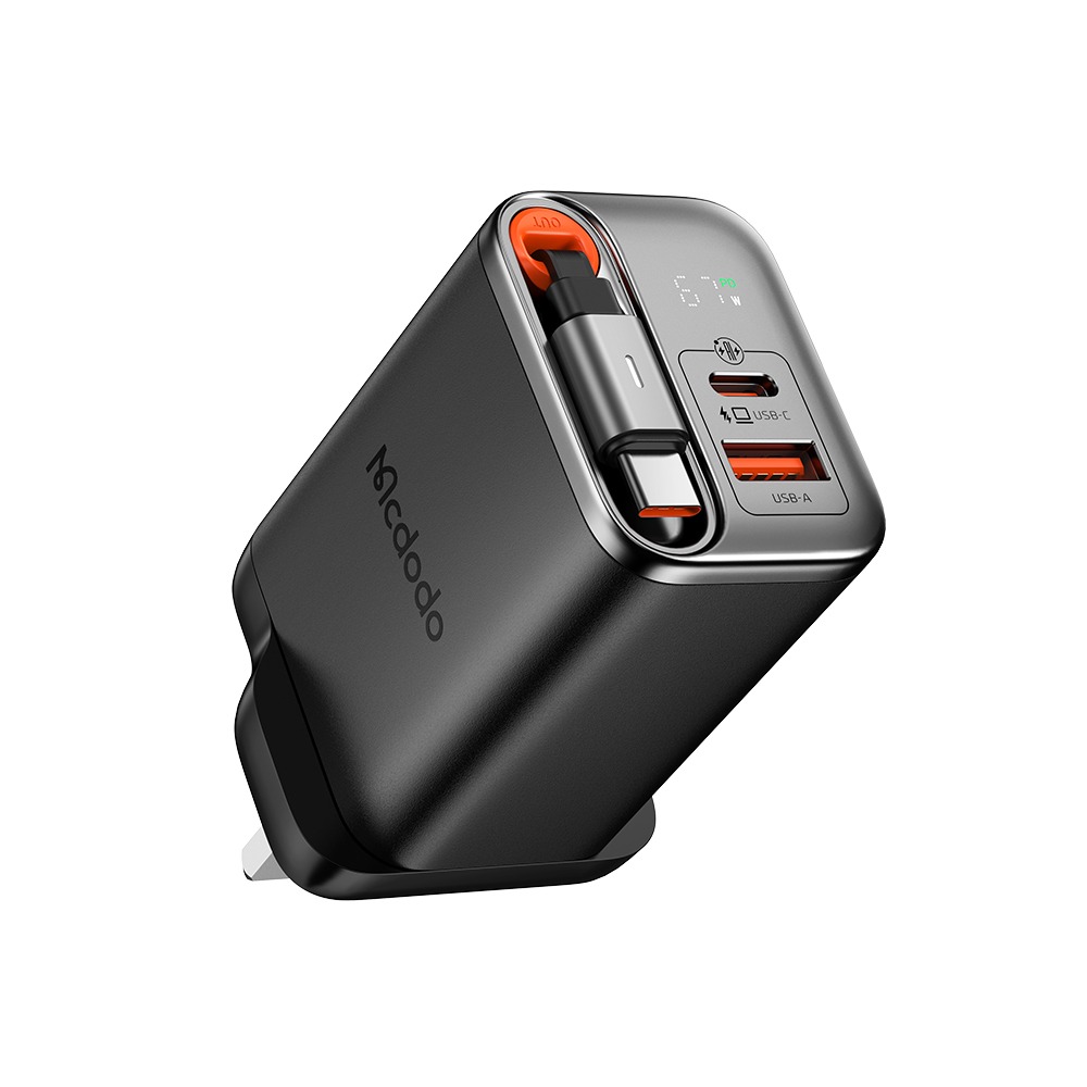 GaN Charger with Built-in Retractable Cable(UK Plug)