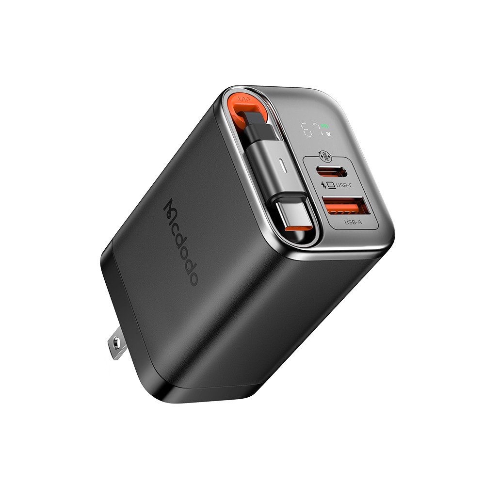GaN Charger with Built-in Retractable Cable(US Plug)