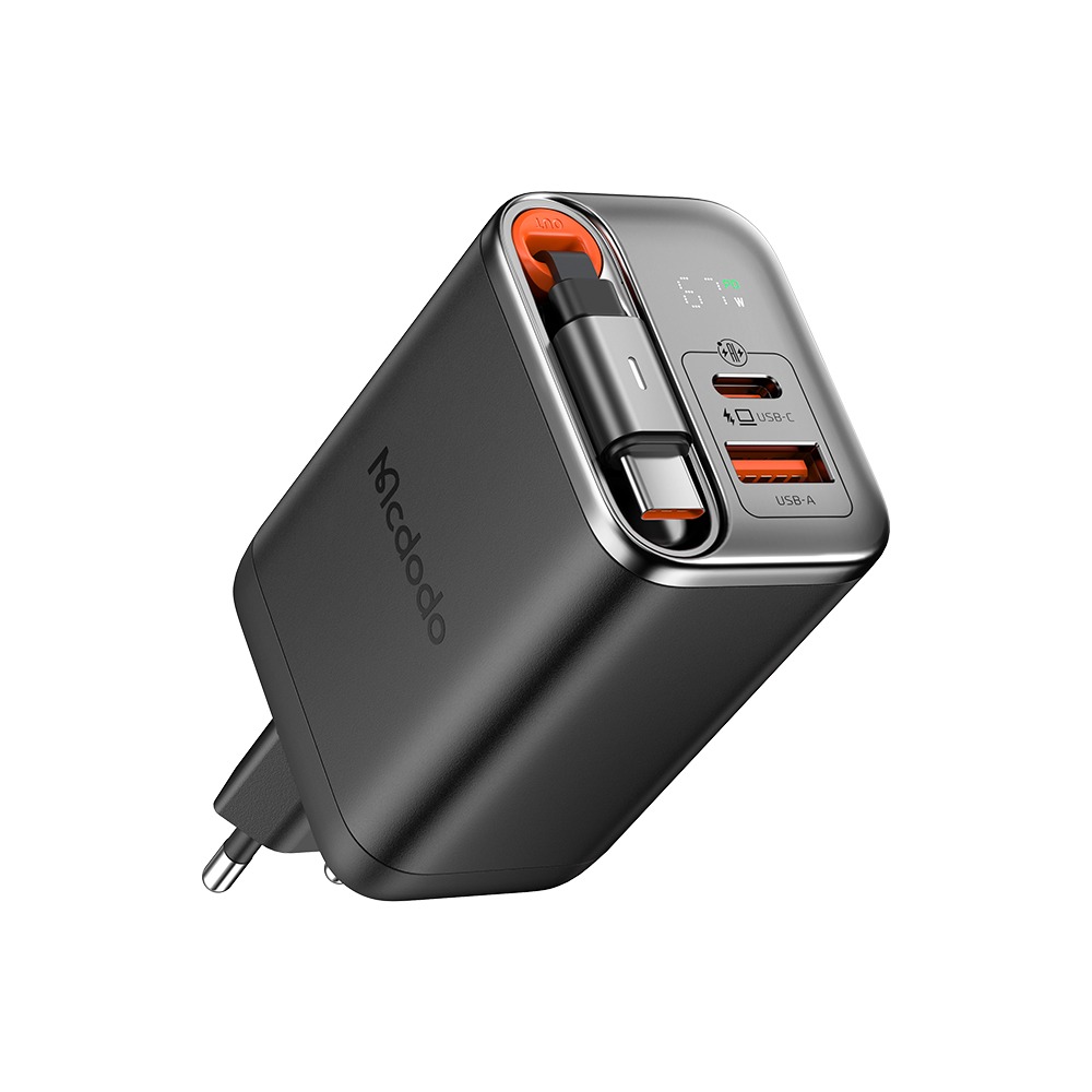 GaN Charger with Built-in Retractable Cable(EU Plug)