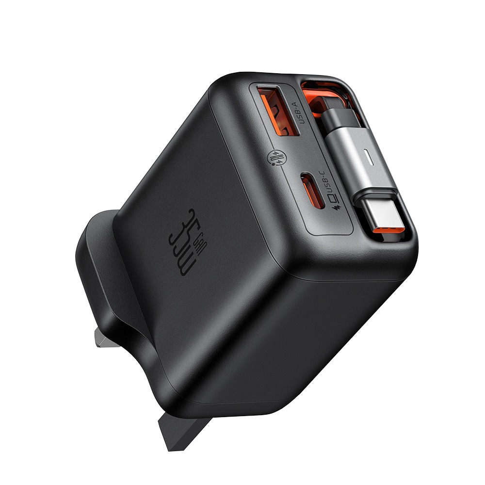 GaN Charger with Built-in Retractable Cable (UK Plug)