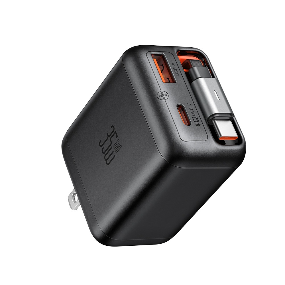 GaN Charger with Built-in Retractable Cable (US Plug)
