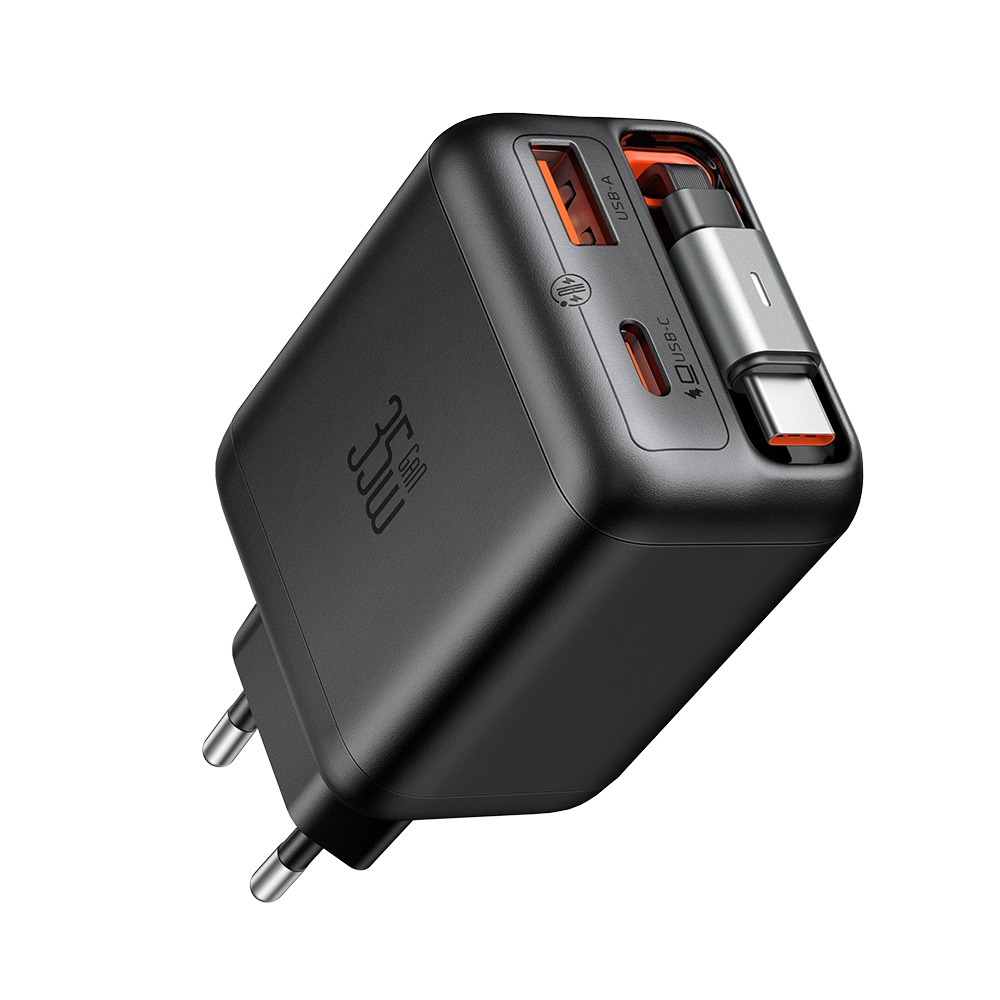 GaN Charger with Built-in Retractable Cable (EU Plug)